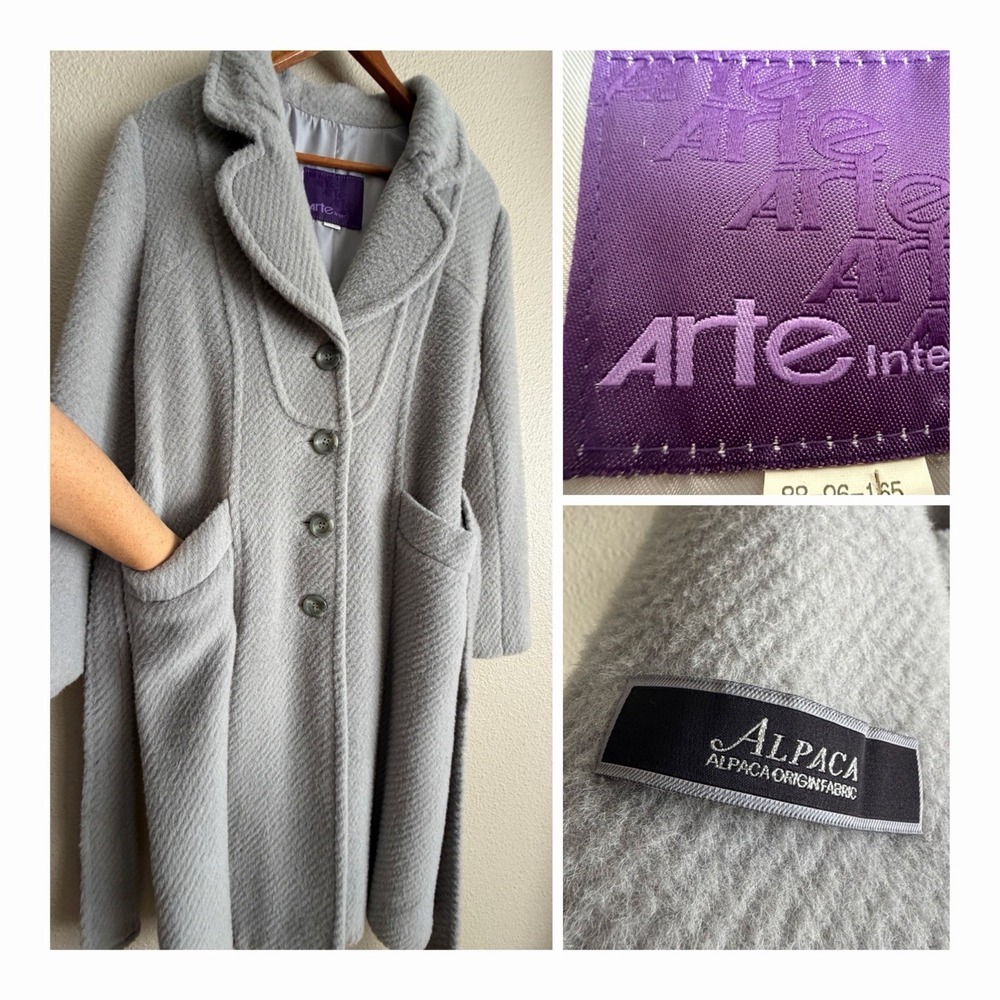 ARTE inter Vintage Y2K Korean Alpaca Coat Women's M Gray Long Belted 60% Alpaca